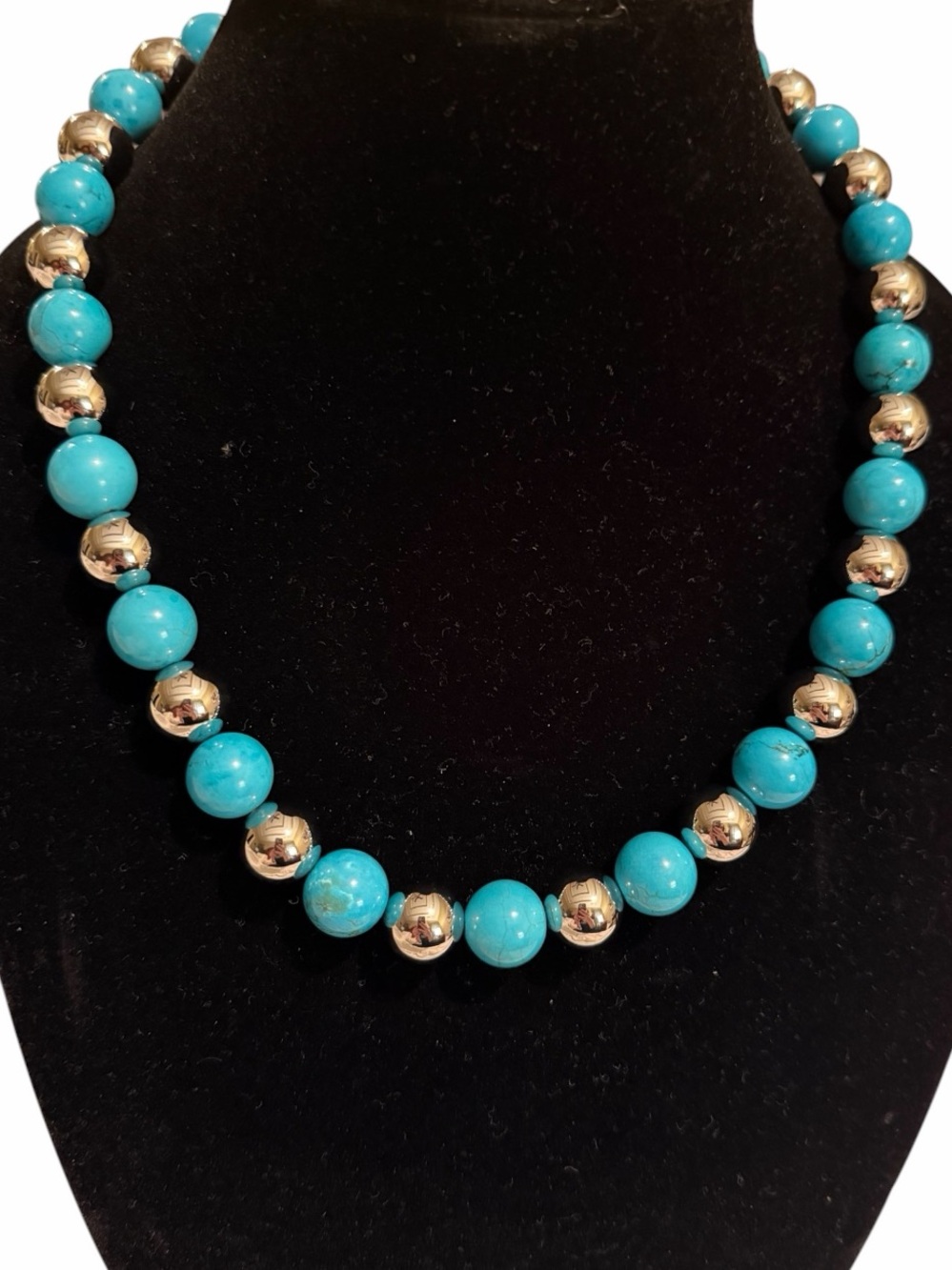 Milor Stainless Steel & Blue Turquoise Ball Bead Necklace - Picture 6 of 6